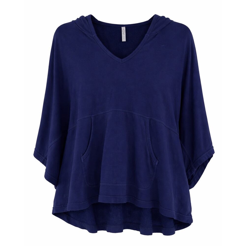 XCVI Navy Blue Hooded Poncho Sweatshirt Top Oversized Kangaroo Pocket - Small